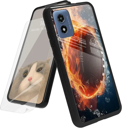 Vista 163 de Funda para Motorola Moto G Play 4G 2024 con protector de pantalla, parte trasera de vidrio templado + funda de silicona suave TPU absorción