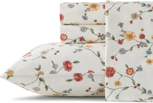 Vista 14 de Zusbest Juego de sábanas florales de 100 % algodón percal, color naranja y amarillo, juego de sábanas suaves y transpirables con diseño botánico