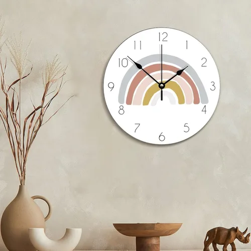 Vista 6 de ArogGeld Reloj de pared grande de madera para decoración de guardería, funciona con pilas, 12 pulgadas, silencioso, arco iris, bohemio, reloj