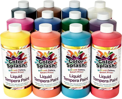 Vista 4 de S&S Worldwide Pintura líquida a granel de témpera líquida, juego de 12 en 11 colores brillantes, botellas abatibles de 8 onzas, ideal para artes