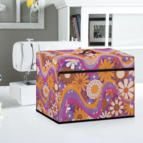 Vista 4 de Funda para máquina de coser de flores hippie grande, cubierta antipolvo, protección de fácil limpieza para máquina de coser, resistente a las Flor