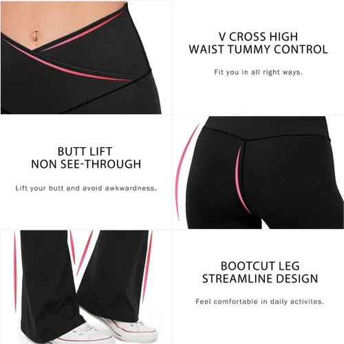 Vista 3 de HEGALY Pantalones de yoga acampanados para mujer, leggings cruzados, suaves, de cintura alta, pantalones casuales de entrenamiento con corte de bota