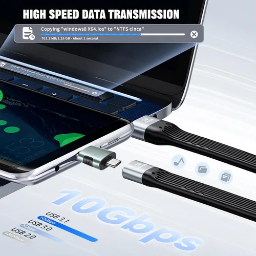 Vista 5 de Adaptador USB C a USB 3.0, 10Gbps USB C macho a tipo C hembra adaptador OTG Cable bidireccional OTG, cable plano Thunderbolt3 a USB 3.0 para PC