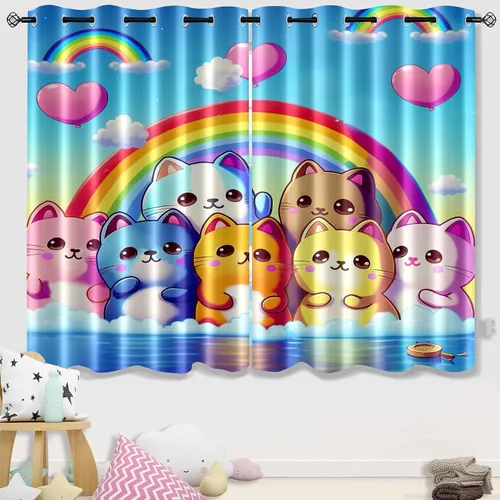 Vista 10 de Cortinas de Gato - Lindas Cortinas Opacas de Gato para Habitación de Niños Decoración Kawaii para Dormitorio de Niñas, 2 Paneles, 82 x 63 pulgadas