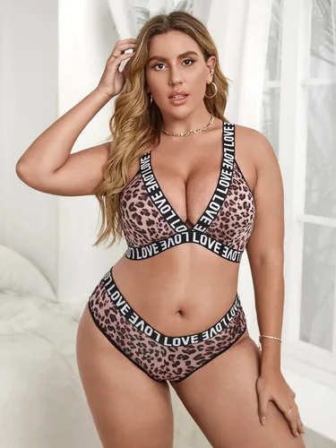 Vista 5 de Romwe Conjunto de lencería de leopardo de 2 piezas para mujer