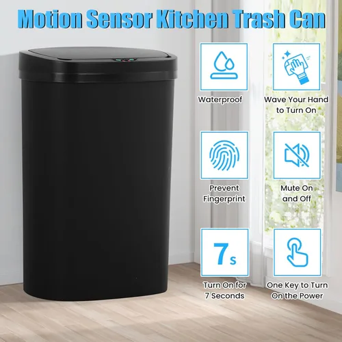 Vista 2 de Basurero de cocina con sensor de movimiento de 13 galones, cubo de basura con sensor automático de 50 L, cubo de basura inteligente con tapa