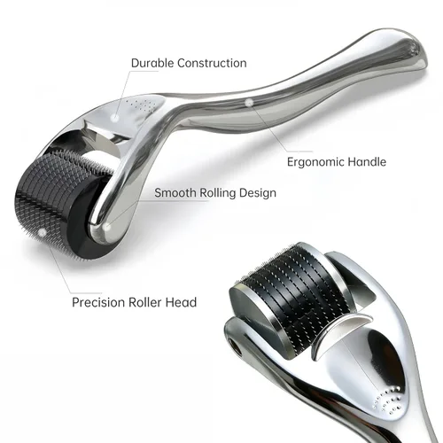 Vista 2 de Derma Roller - Rodillo de microagujas de titanio - Rodillo de microagujas 540 para cuidado de la piel y aseo - Rodillo de microagujas premium