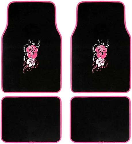 Vista 9 de BDK Alfombras con diseño floral de flores rosas para automóvil, camioneta, camión, SUV, juego completo de 4 piezas delanteras y traseras con Floral