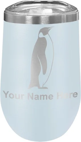 Vista 41 de LaserGram Vaso de vino de acero inoxidable de doble pared, pingüino, grabado personalizado incluido (negro)