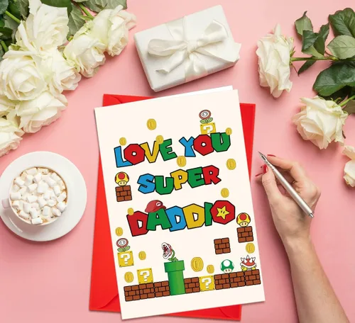 Vista 6 de Divertida tarjeta del día del padre con sobre, tarjeta de Super Daddio para papá, papá, abuelo, tarjeta de felicitación del día del padre de hijo