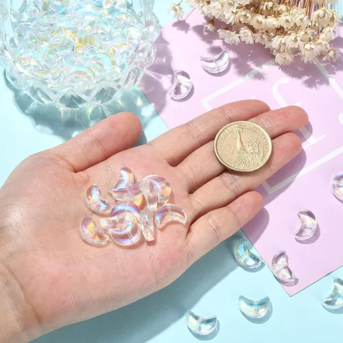 Vista 3 de KitBeads 100 cuentas de vidrio en forma de luna, electroplaca, cuentas de luna creciente transparente, de color AB, cuentas de luna para fabricación