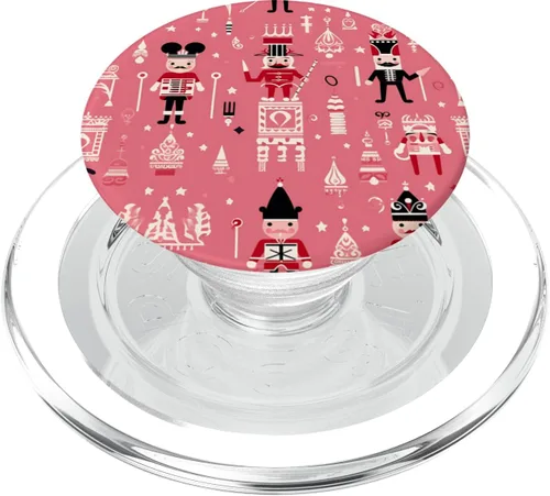Vista 8 de PopSockets PopGrip estándar con temática navideña de cascanueces de Navidad rosa