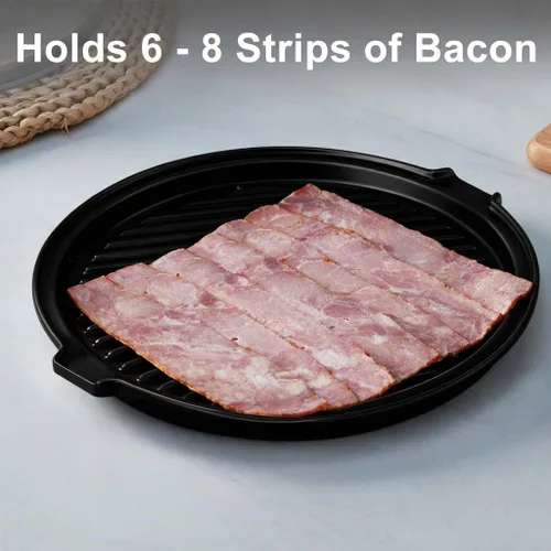 Vista 7 de ONEMORE Bandeja de tocino para microondas y tocino de cerámica, estante para cocinar al horno, máquina de tocino crujiente, plato redondo de tocino