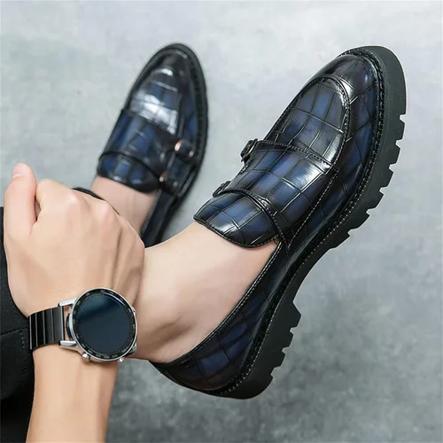 Vista 9 de Mocasines de plataforma de charol para hombre con doble hebilla, mocasines clásicos antideslizantes para conducir, mocasines casuales de moda