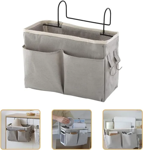 Vista 6 de LIFKOME Bolsa de almacenamiento colgante de lona para mesita de noche, cesta de almacenamiento de tela, organizador de ropa de bebé, apilador