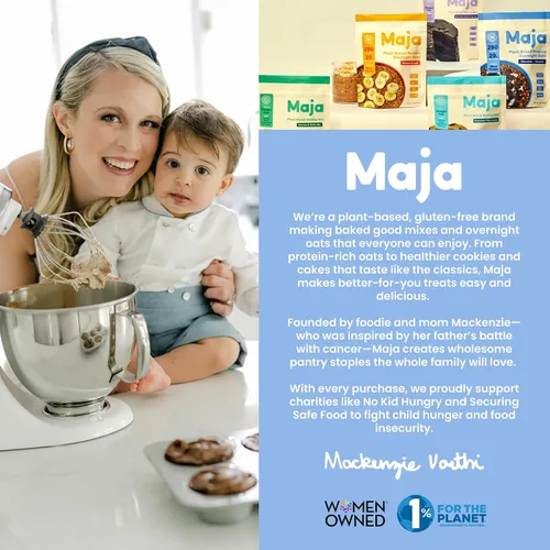 Vista 7 de Maja Avena orgánica durante la noche, avena con proteína de cacao y coco, 4 bolsas de una sola porción, avena vegana y sin gluten, deliciosa avena