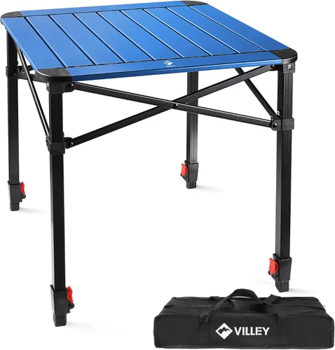 Vista 8 de VILLEY Mesa cuadrada plegable para acampar con bolsa de transporte, mesa cuadrada ajustable de aluminio ligero para exteriores, camping, picnic