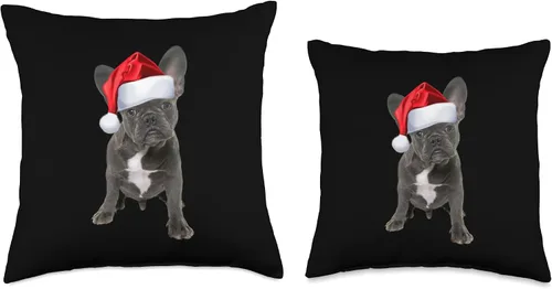 Vista 3 de Lindo Bulldog Francés Regalos de Navidad Lindo Bulldog Francés Camisa Cachorro Santa Sombrero Divertido Regalo de Navidad Almohada de 15.7 x 15.7