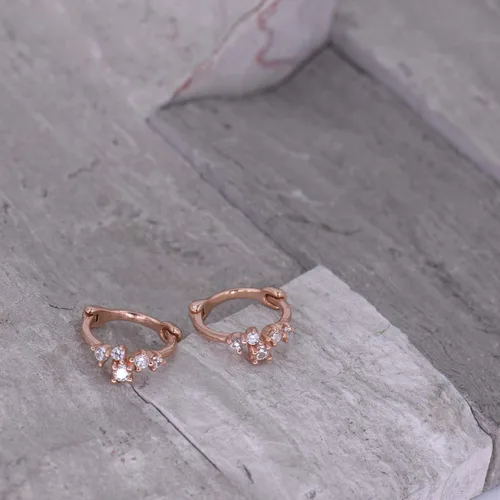 Vista 5 de Pendientes CZ Mini aro de caída Huggies Plata esterlina 925 - Pequeña circonita cúbica micro pavé