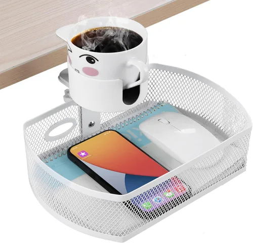 Vista 8 de MASTLU Organizador debajo del escritorio, soporte para tazas, bandeja de gestión de mesa, cajón giratorio para lápices, organizadores de acero