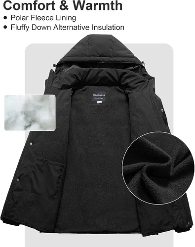 Vista 3 de CREATMO US Chaqueta acolchada de invierno para hombre grande y alta, impermeable, abrigo de burbujas, parka de esquí hinchada con capucha