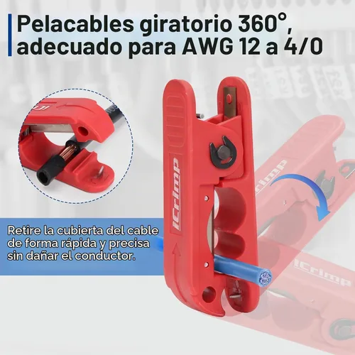 Vista 4 de iCrimp Pelacables redondo para AWG 12 a 4/0 (paquete de 2 pelacables)