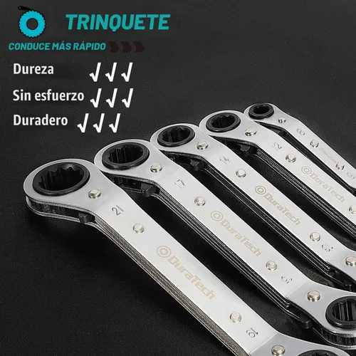 Vista 7 de DuraTech - Juego de llaves de trinquete reversibles con extremo de caja de doble compensación, métrico, resistente, chapado en cromo mate, torcida
