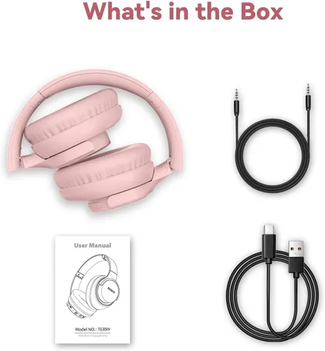 Vista 6 de KVIDIO Auriculares Bluetooth, auriculares inalámbricos con micrófono, tiempo de funcionamiento de 65 horas, auriculares sobre la oreja