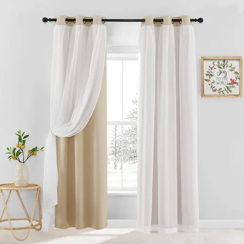 Vista 26 de PONY DANCE Cortinas Opacas con Superposición de Gasa, Cortinas de Doble Capa con Aislamiento Térmico Mix & Match para Oscurecer Habitaciones
