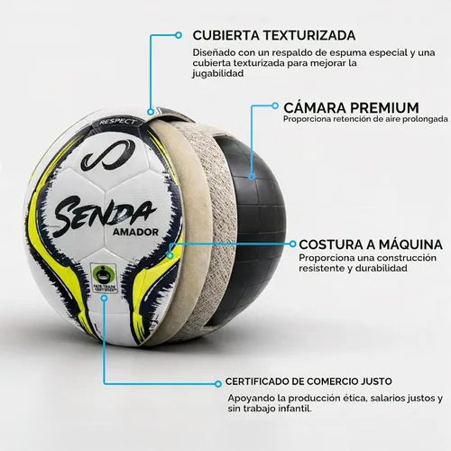Vista 2 de Senda Amador Bola de Fútbol de Entrenamiento, Certificado de Comercio Justo Blanco/Amarillo