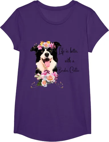 Vista 16 de Life is Better With a Border Collie - Camiseta de perro lindo con flores, gris, S Gris Oscuro