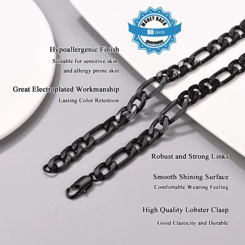 Vista 4 de PROSTEEL 316L Stainless Steel Figaro Chain Necklace for MenWomen, Black18K Real Gold Plated, 4mm to 13mm, 14inch to 30inch, Come Gift Box