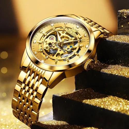 Vista 6 de OLEVS Automatic Skeleton Men Watches Mechanical Watch Luxury Wind up Watches for Men no Battery Men's Wristwatches