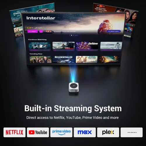 Vista 2 de Proyector inteligente de decodificación 4K compatible con Netflix, proyector ANSI 1500 con WiFi y Bluetooth, proyector de cine al aire libre