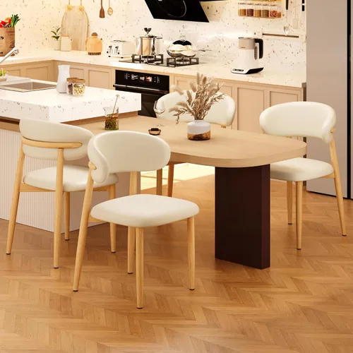 Vista 5 de Juego de 2 sillas de comedor para cocina, tapizadas, modernas, de cuero, original/beige