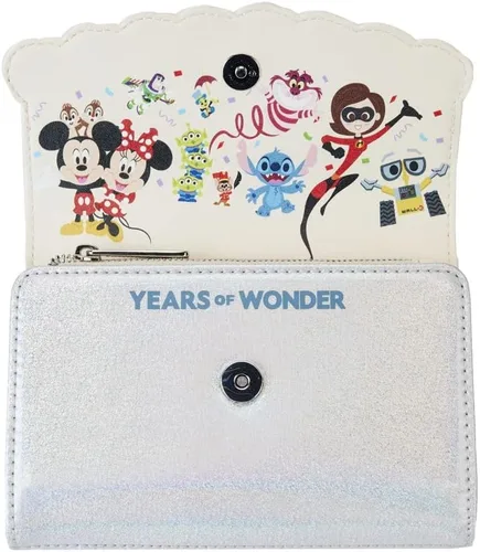 Vista 4 de Loungefly Cartera Disney 100 Celebration Cake Carteras Disney, Blanco, Cartera con cierre de solapa