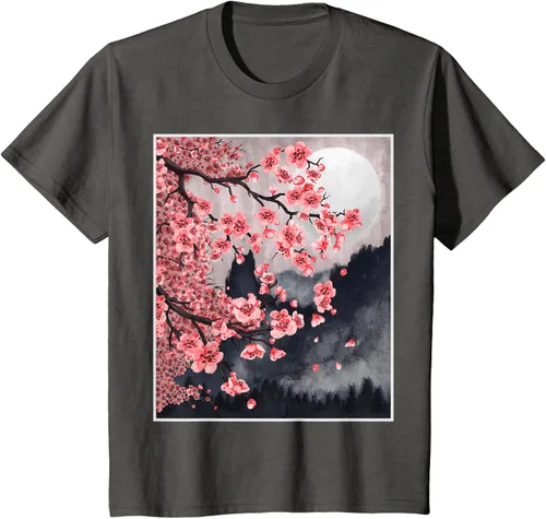 Vista 41 de Sakura - Camiseta japonesa de cerezo en flor japonesa, Negro, S
