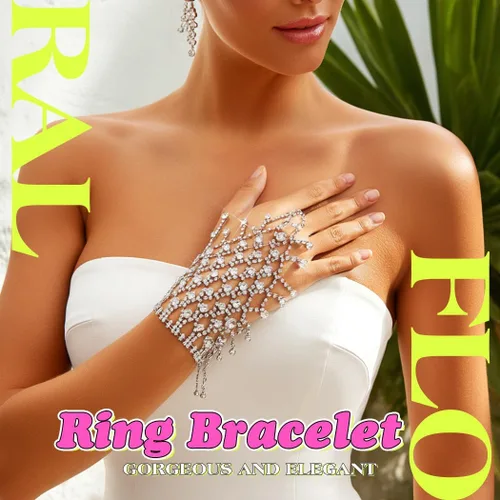 Vista 5 de EARENT Pulsera de plata del anillo de la cadena de la mano de la boda de la joyería de, rhinestone, Sin piedras preciosas