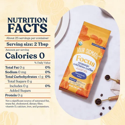 Vista 2 de Four Sigmatic Café Molido Orgánico para Preparación en Frío Tostado Oscuro, Molido Grueso con Melena de León y Chaga Café de Hongos