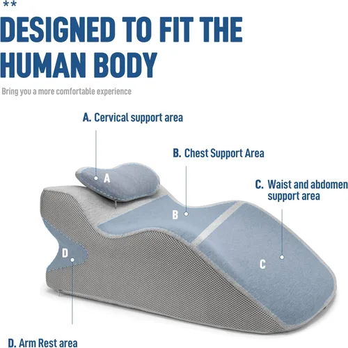 Vista 2 de Almohada de lectura de cuña de espuma viscoelástica para cama, almohada ergonómica para adultos con reposacabezas ajustable, almohada de cama