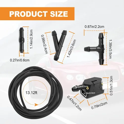 Vista 2 de Kit de boquilla de manguera para lavadora de parabrisas 7 en 1, manguera de líquido de lavadora de 4 M, boquillas universales de 0.315 in de 4 7