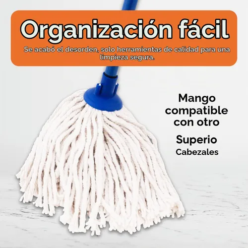 Vista 7 de Superio Trapeador de hilo de algodón para limpieza de pisos de madera dura para el hogar, cocina, baño, limpieza de oficina, azul resistente