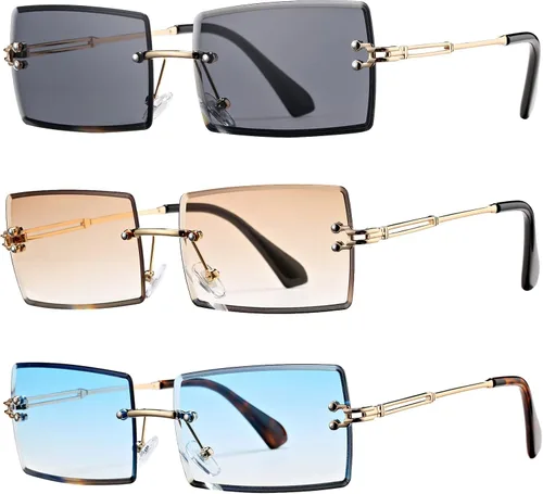 Vista 78 de Gafas de sol rectangulares para hombres/mujeres, gafas de sol pequeñas sin montura cuadrada
