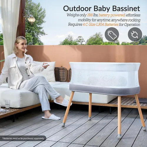 Vista 4 de VaVaSoo - Cuna mecedora automática, moisés eléctrico con 3 velocidades, cama mecedora con ruido blanco, cuna eléctrica para bebés de 0 a 6 meses