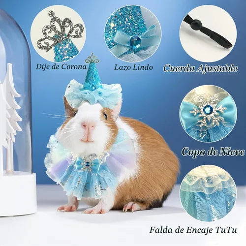 Vista 3 de Disfraz de princesa de cumpleaños de animales pequeños para conejo, conejillo de indias, corona de sombrero, falda tutú, sombrero de princesa