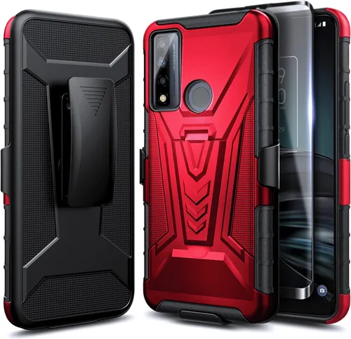 Vista 7 de NZND Funda para TCL 4X 5G (T601DL) / TCL 20 A 5G con protector de pantalla de vidrio templado (cobertura máxima), soporte de funda con clip