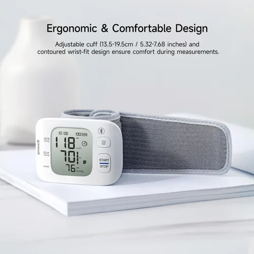 Vista 5 de yuwell Monitor inteligente de presión arterial de muñeca con Bluetooth Grado médico, máquina BP para uso doméstico Peso ultraligero, puño