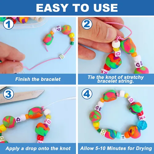Vista 4 de Meuvcol Pegamento para pulsera de joyería para nudo elástico, 2 piezas de pegamento de cuentas de arcilla transparente para abalorios de cuentas