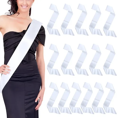 Vista 17 de Dreamtop 16 piezas de faja de satén en blanco negras para concursos, Señorita Mayor América 2026, faja para concurso de belleza