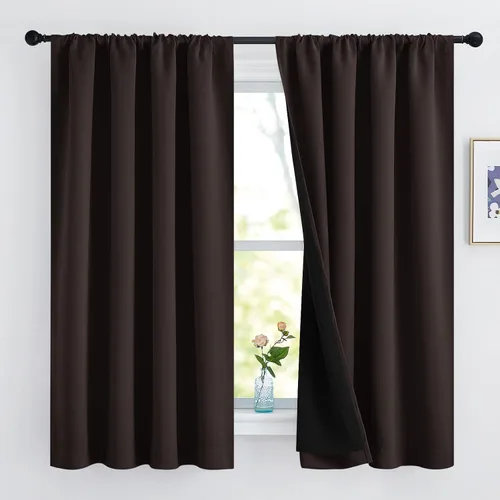 Vista 61 de NICETOWN Biscotti Beige 100% Cortinas opacas de 45" de largo para cocina, bolsillo con varilla para sótano completamente opaco, cortinas térmicas